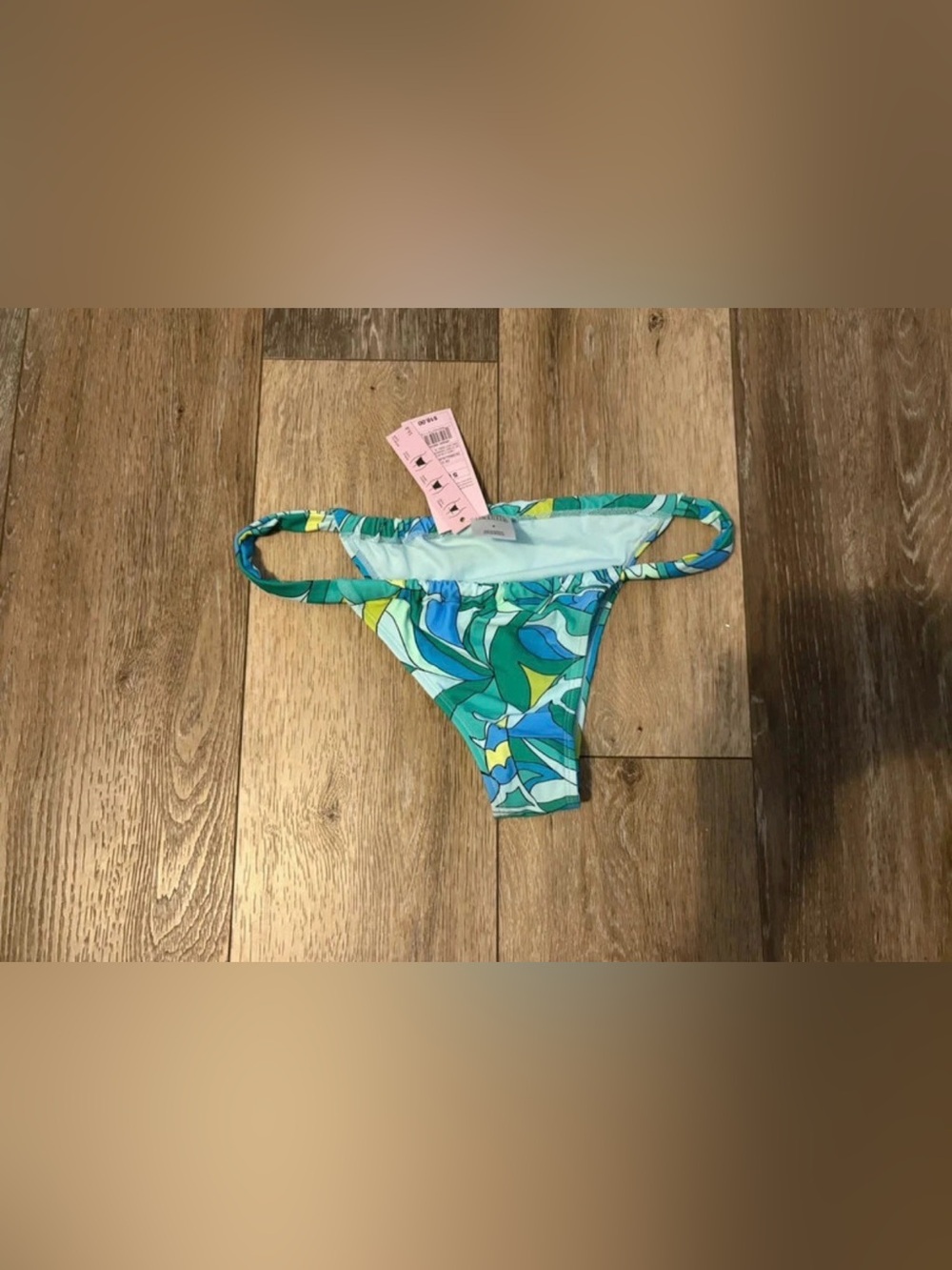 Wild Fable blue, green, and yellow abstract leaf pattern bikini bottoms